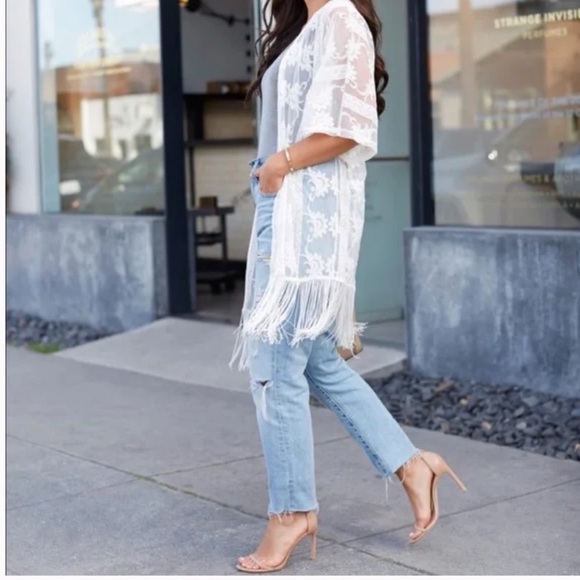 Dex Sheer Fringe Lace Kimono Size Large - Picture 2 of 8